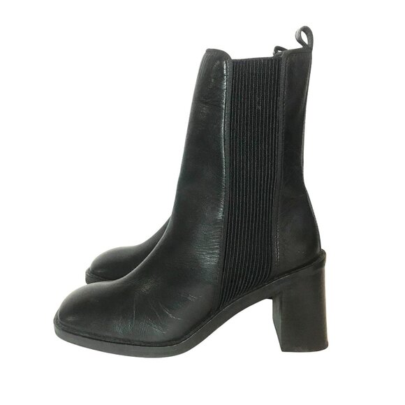 ASOS DESIGN Ranger heel Black Mid Calf Mid Heel Boots Womens 7 Pull On Elastic - Picture 6 of 12